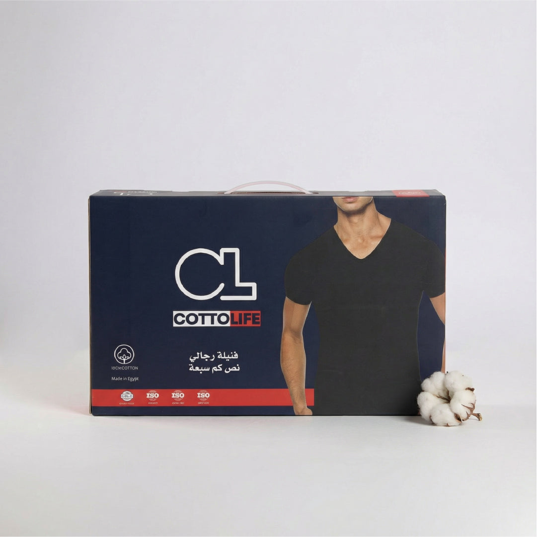 بوكس 6 قطع فنيلة رجالي نصف كم سبعة أسود