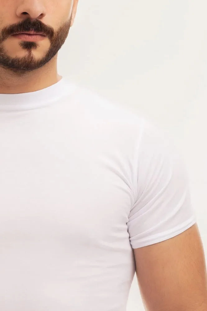 بوكس 6 قطع فنيلة رجالي نصف كم حلق أبيض