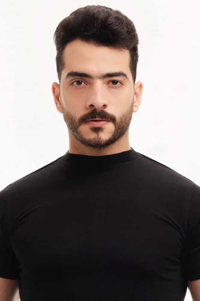 بوكس6  قطع فنيلة رجالي نصف كم حلق أسود