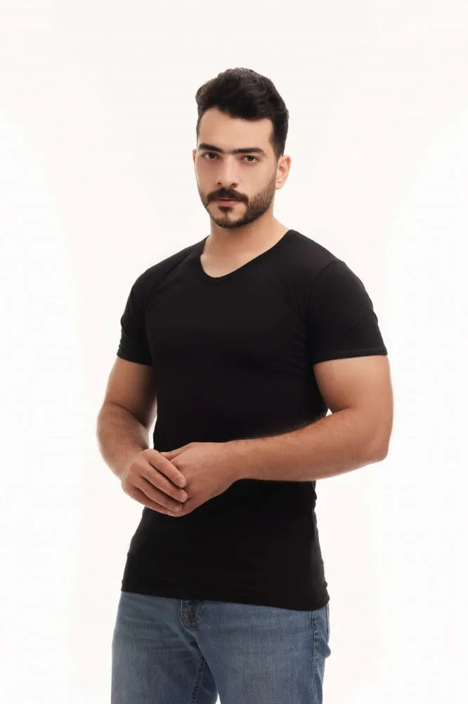 بوكس 6 قطع فنيلة رجالي نصف كم سبعة أسود