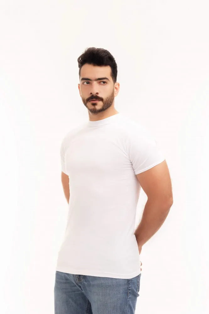 بوكس 6 قطع فنيلة رجالي نصف كم حلق أبيض