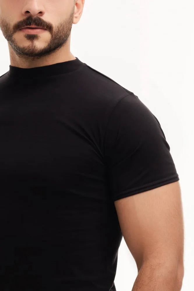 بوكس6  قطع فنيلة رجالي نصف كم حلق أسود