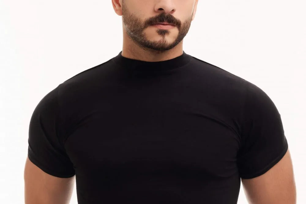 بوكس6  قطع فنيلة رجالي نصف كم حلق أسود